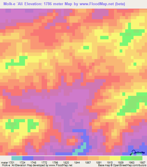 Molk-e `Ali,Iran Elevation Map