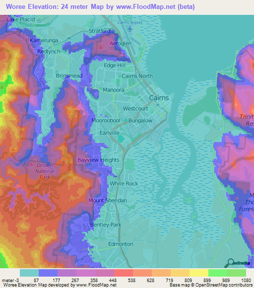 Woree,Australia Elevation Map