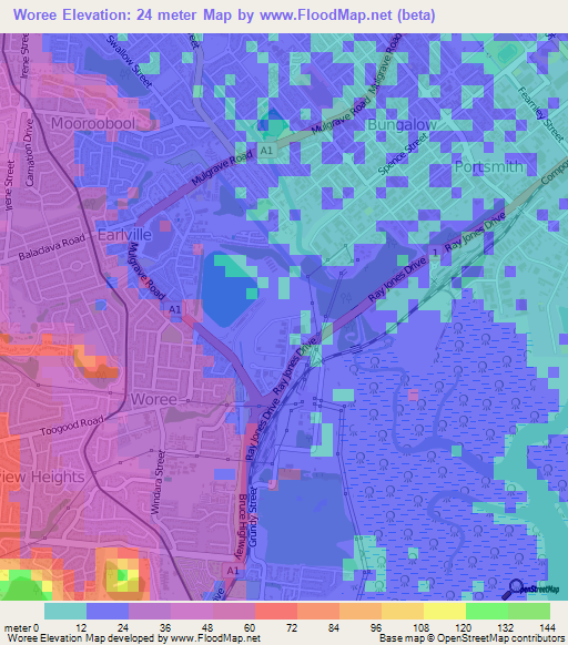 Woree,Australia Elevation Map