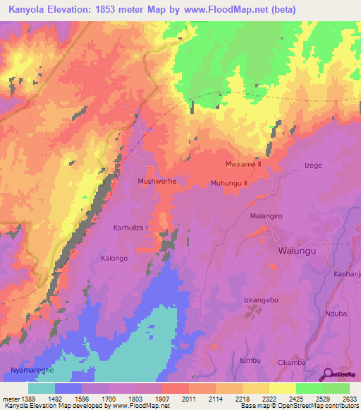 Kanyola,Congo (Kinshasa) Elevation Map