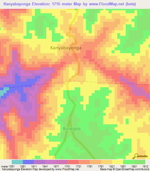 Kanyabayonga,Congo (Kinshasa) Elevation Map