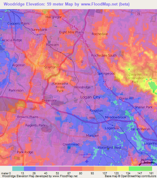 Woodridge,Australia Elevation Map