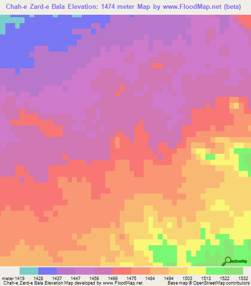 Chah-e Zard-e Bala,Iran Elevation Map
