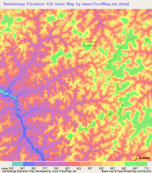 Kankelenge,Congo (Kinshasa) Elevation Map
