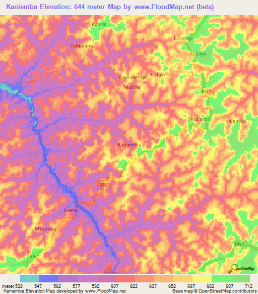 Kaniemba,Congo (Kinshasa) Elevation Map