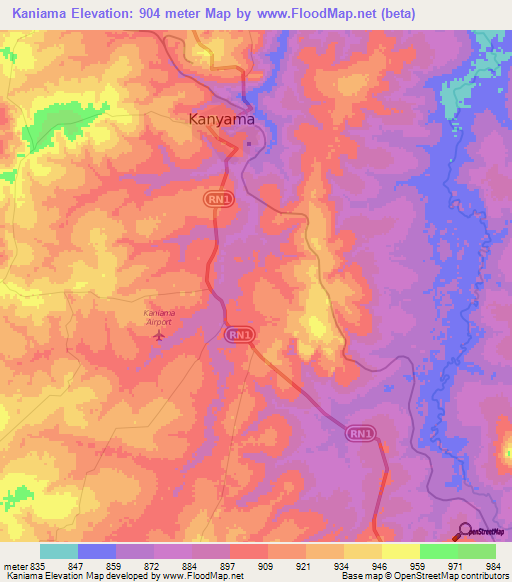 Kaniama,Congo (Kinshasa) Elevation Map