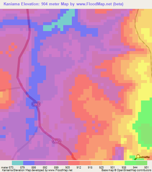 Kaniama,Congo (Kinshasa) Elevation Map