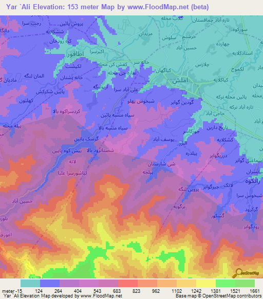 Yar `Ali,Iran Elevation Map