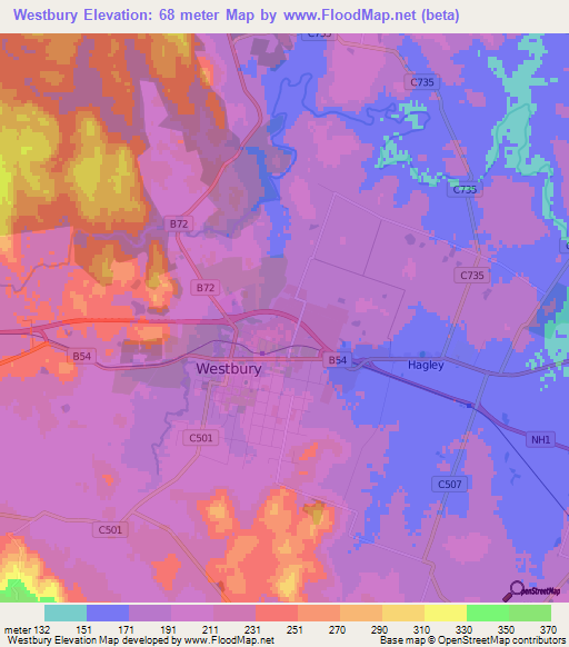 Westbury,Australia Elevation Map