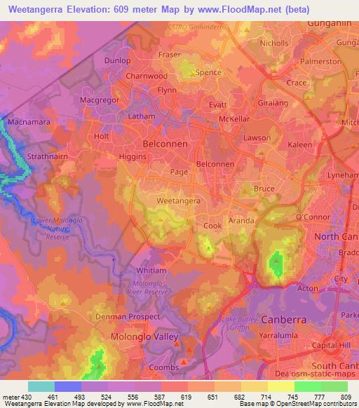 Weetangerra,Australia Elevation Map