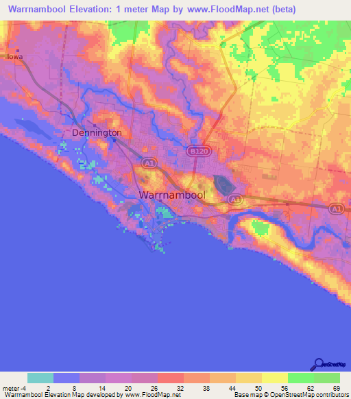 Warrnambool,Australia Elevation Map