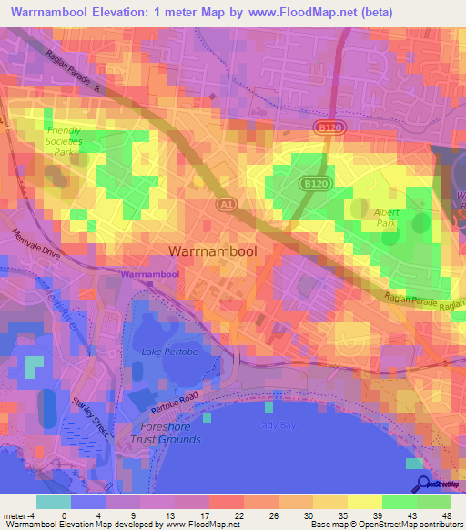 Warrnambool,Australia Elevation Map