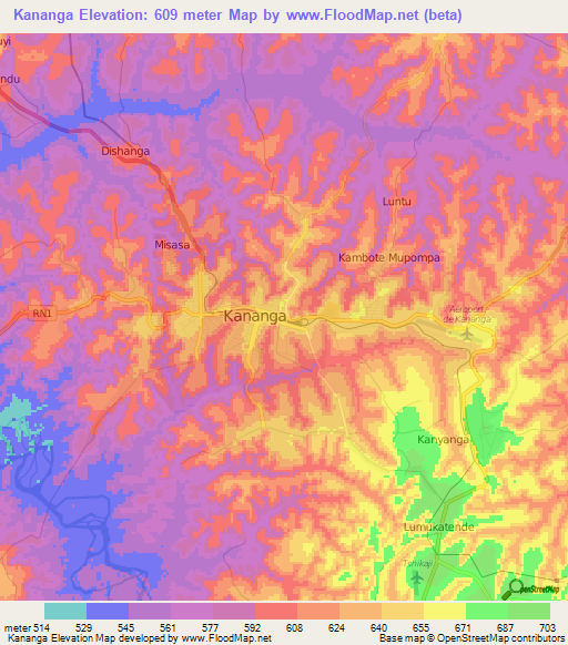 Kananga,Congo (Kinshasa) Elevation Map