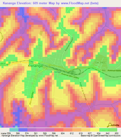 Kananga,Congo (Kinshasa) Elevation Map