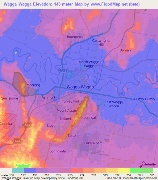 Wagga Wagga,Australia Elevation Map