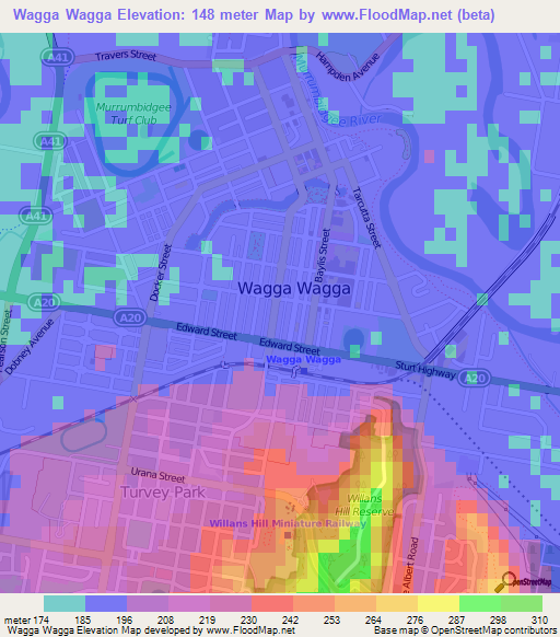Wagga Wagga,Australia Elevation Map