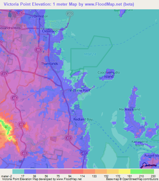 Victoria Point,Australia Elevation Map