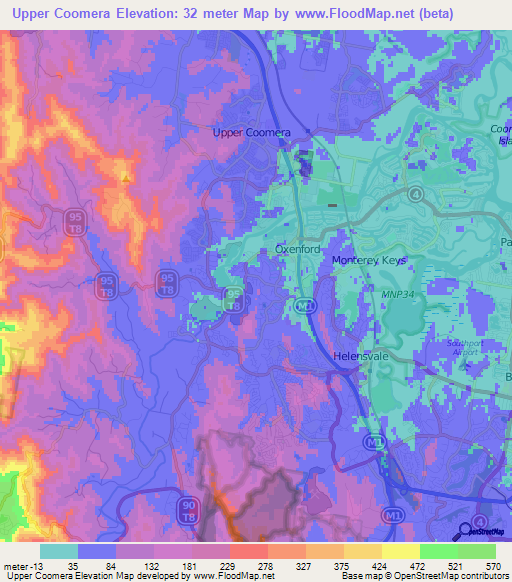 Upper Coomera,Australia Elevation Map