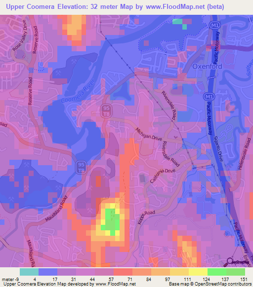 Upper Coomera,Australia Elevation Map