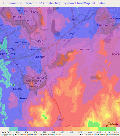 Tuggeranong,Australia Elevation Map