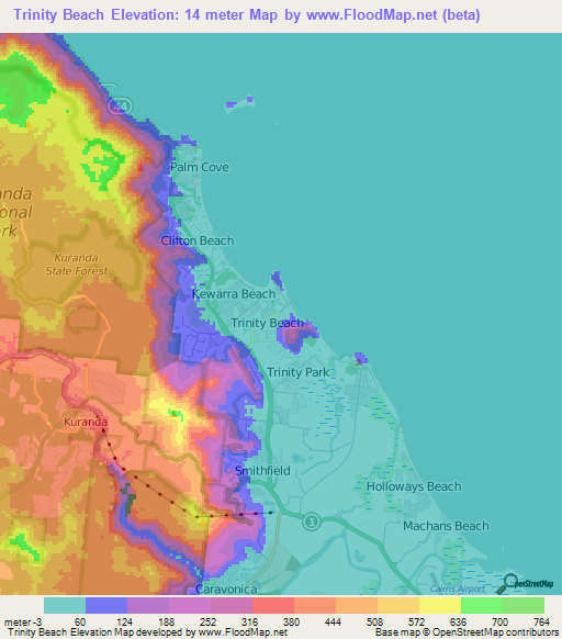 Trinity Beach,Australia Elevation Map