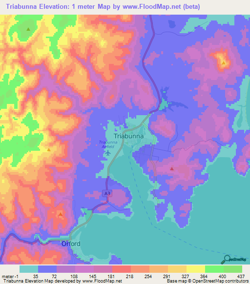 Triabunna,Australia Elevation Map