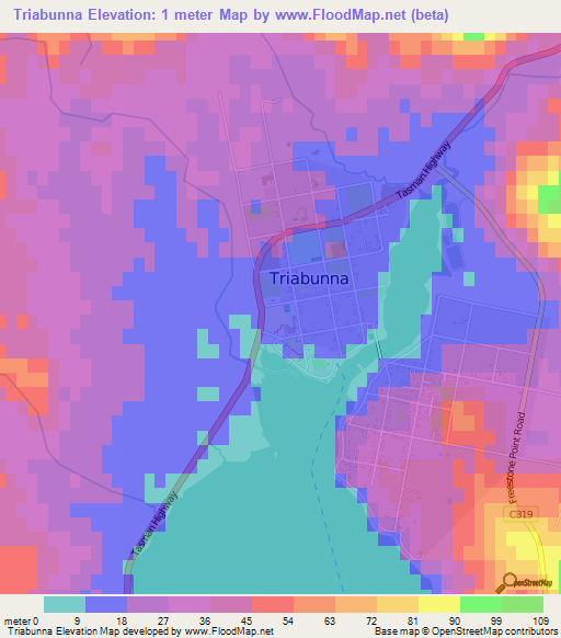 Triabunna,Australia Elevation Map