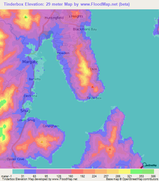 Tinderbox,Australia Elevation Map