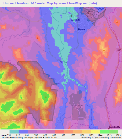 Tharwa,Australia Elevation Map