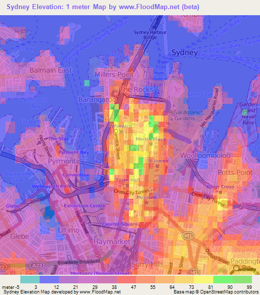 Sydney,Australia Elevation Map