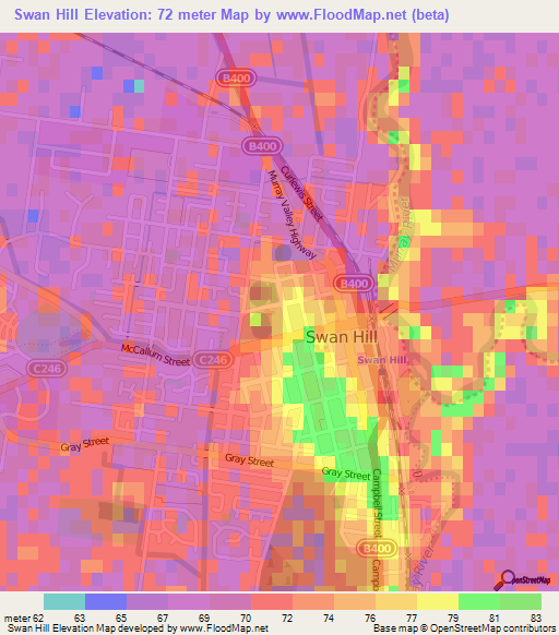 Swan Hill,Australia Elevation Map