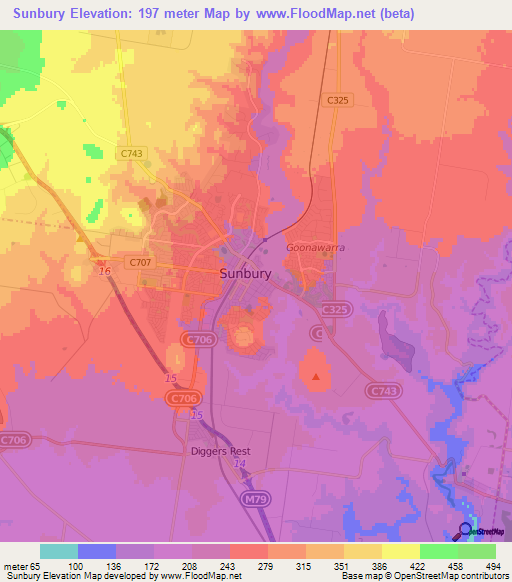 Sunbury,Australia Elevation Map