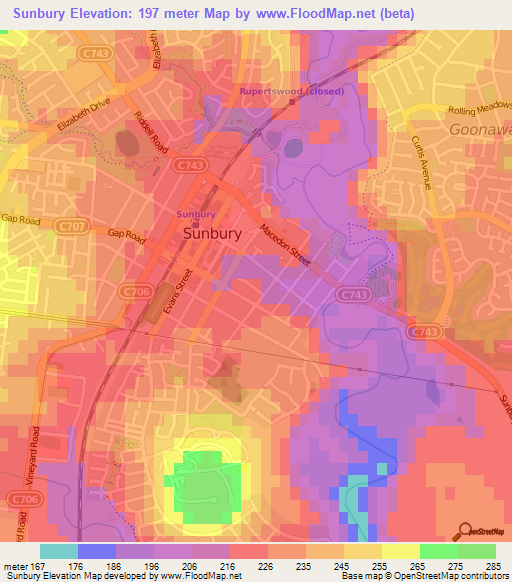 Sunbury,Australia Elevation Map