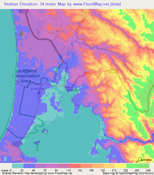Strahan,Australia Elevation Map
