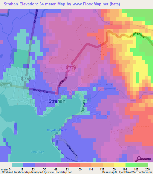 Strahan,Australia Elevation Map