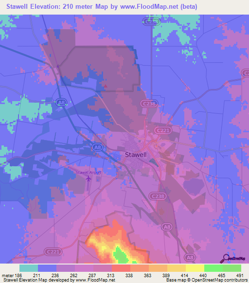 Stawell,Australia Elevation Map