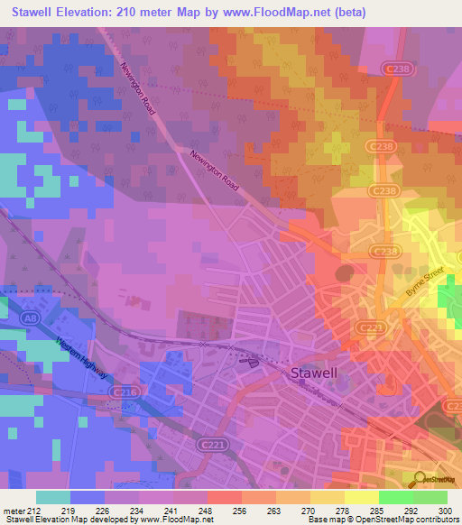 Stawell,Australia Elevation Map
