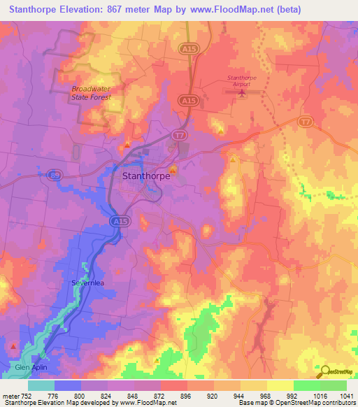 Stanthorpe,Australia Elevation Map