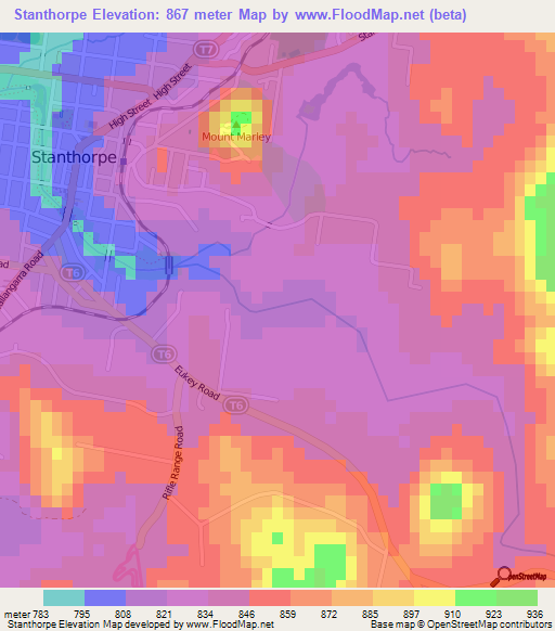 Stanthorpe,Australia Elevation Map