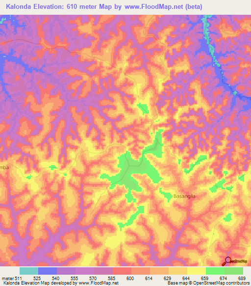 Kalonda,Congo (Kinshasa) Elevation Map