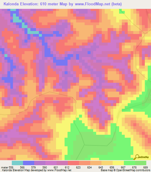 Kalonda,Congo (Kinshasa) Elevation Map