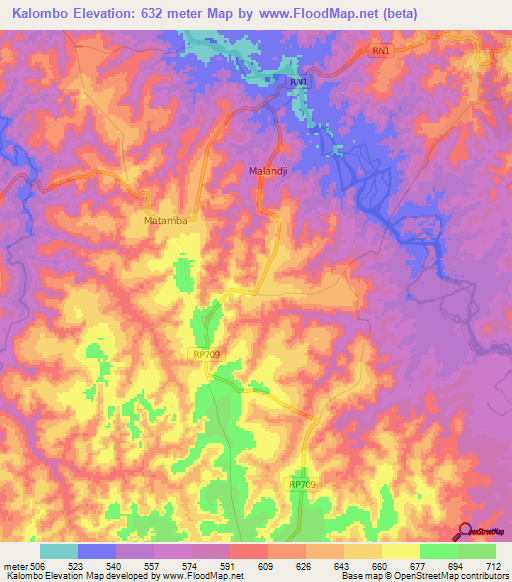 Kalombo,Congo (Kinshasa) Elevation Map