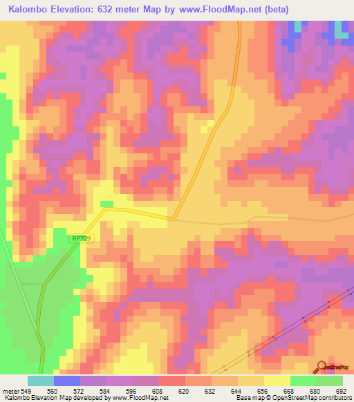Kalombo,Congo (Kinshasa) Elevation Map