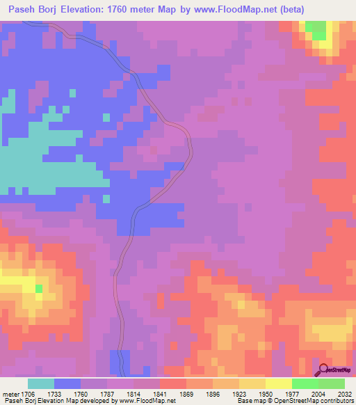 Paseh Borj,Iran Elevation Map