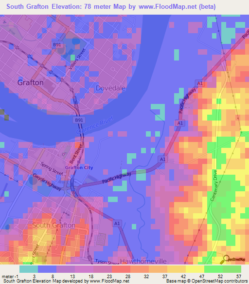 South Grafton,Australia Elevation Map