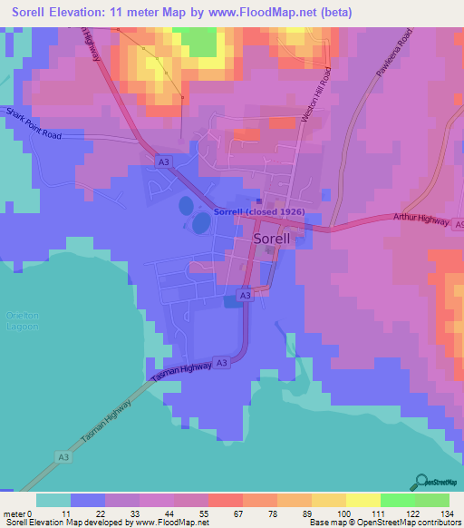 Sorell,Australia Elevation Map