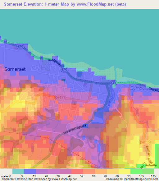 Somerset,Australia Elevation Map