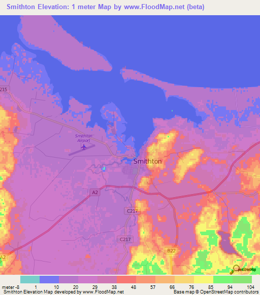 Smithton,Australia Elevation Map