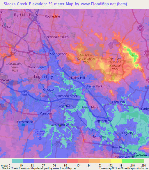 Slacks Creek,Australia Elevation Map