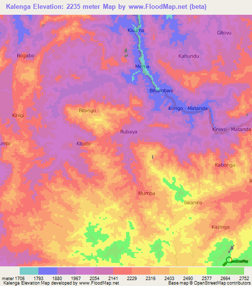 Kalenga,Congo (Kinshasa) Elevation Map